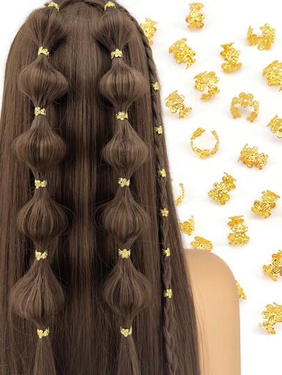 40Pcs Vine Leaf Shaped Alloy Hair Braids Rings Vintage Hair Pins For Dreadlock Girls Summer Hair Accessories Loc Hair Jewelry For Braids