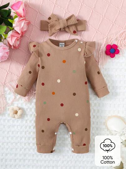 Baby Girl Colorful Polka Dot Printed Ribbed