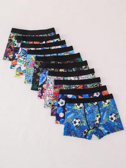 10pcs/Pack Tween Boys' Graffiti Printed Hipster Briefs Kids Boxers Boxers For Boys Boys Boxer Briefs Boys Boxers