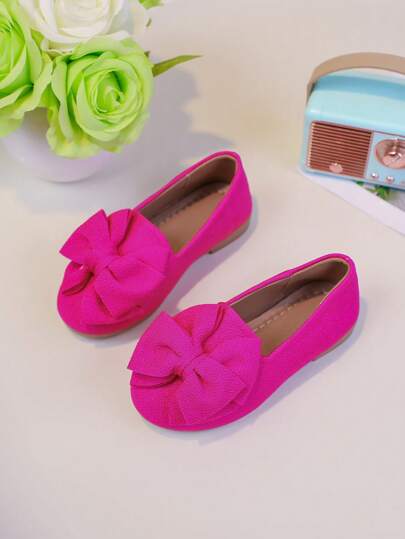 Girls Solid Color Princess Shoes, Children Flats With Big Bow Decor On Vamp, Fashion & Versatile, Suitable For Spring & Autumn Outdoor Travel