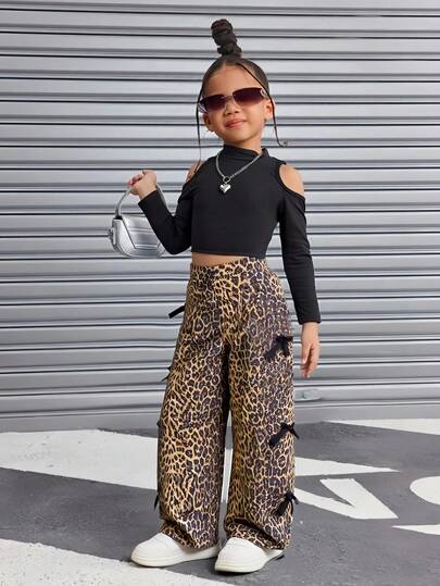 SHEIN SHIYYING Spring/Summer High Waist Leopard Print Casual Pants, European And American Fashion Versatile Women's Long Trousers Girls Leopard Outfit Girls Pants And Top Girls Cheetah Outfits Crop Top Young Girl Outfit Sets