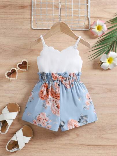 SHEIN Baby Girl Colorblock Stripe Romper Outfit, Cute Summer Holiday Style