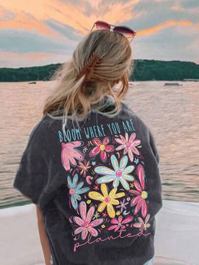 Tween Girls Printed Short Sleeve T-Shirt, Comfortable & Fashionable Summer Top, Student/Young Casual Wear