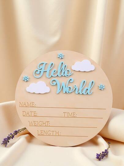 1pc Newborn Photography Props "HELLO WORLD" Baby Birth Announcement Sign, Wooden Baby Name Announcement Plaque, Baby Memorial Items, Baby Shower Easter Gifts, Girls/Boys