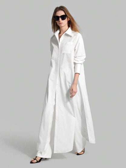 Ontre 2025 Autumn New Women's Casual Loose Vacation Matching Shirt, Blue Long Shirt, Women's Shirt, Women's Button-Up Shirt, Commuting, Summer Business etc