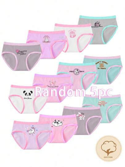 5pcs/Set Girls' Cute Panda & Unicorn Printed Colorful Panties, Toddlers & Little Young Girl