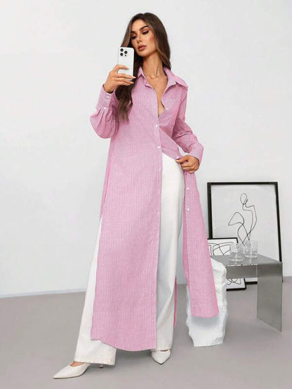 SHEIN Clasi Women's Autumn Versatile Shirt Collar Button-Down Loose Fit Vacation Style Casual Shirt,Pastel Dresses For Women
