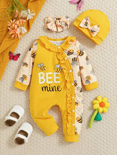 Baby Girl Leopard Print & Letter Graphic Hooded Romper, Autumn/Winter