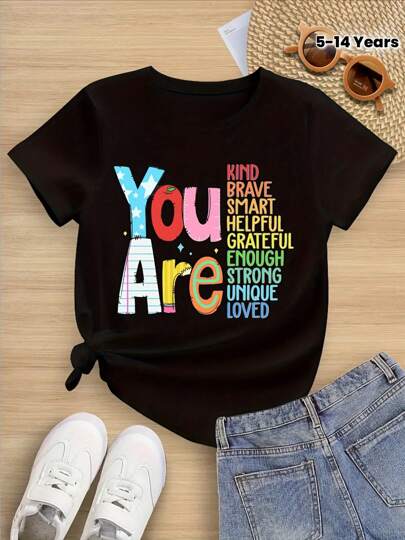 100% Cotton 'You Are' Motivational T-Shirt For Girls - Colorful Stars And Confetti Graphic, Soft And Breathable Crew Neck Top, Perfect For Everyday Wear, All-Season Comfort Kids Clothes Boys
