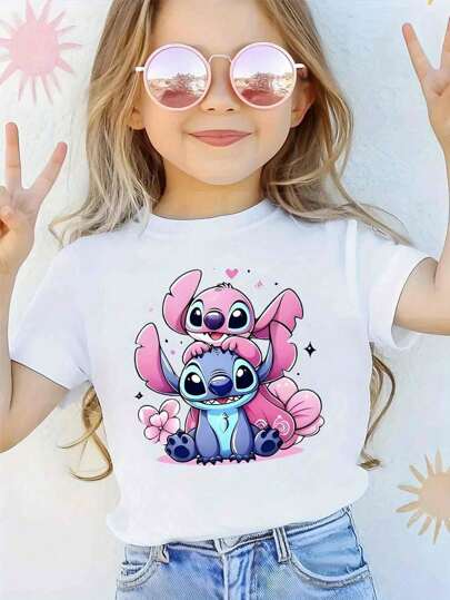 Disney A Passionate Couple    Cartoon Pattern T-Shirt - Comfortable And Casual Short Sleeve Round Neck T-Shirt - Summer Fashion Carefully Designed Pattern