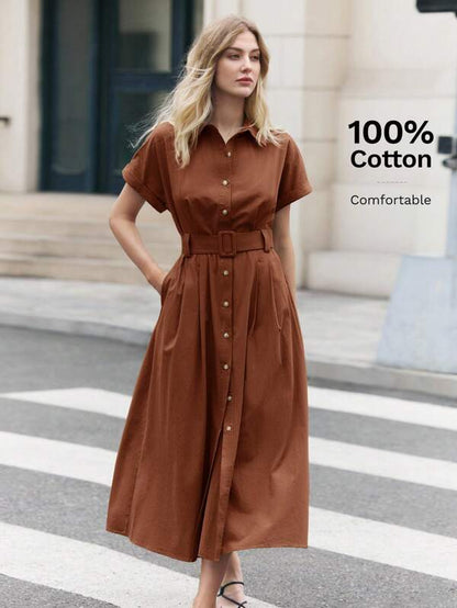 BizChic Elegant Black Short Sleeve Maxi Shirt Dress With Flared Hem And Comfort Fit Black Dress Women Black Midi Dress Short Sleeve Dress