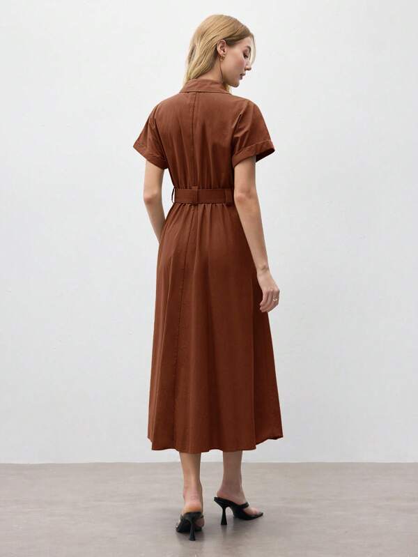 BizChic Elegant Black Short Sleeve Maxi Shirt Dress With Flared Hem And Comfort Fit Black Dress Women Black Midi Dress Short Sleeve Dress