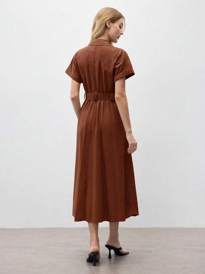 BizChic Elegant Black Short Sleeve Maxi Shirt Dress With Flared Hem And Comfort Fit Black Dress Women Black Midi Dress Short Sleeve Dress