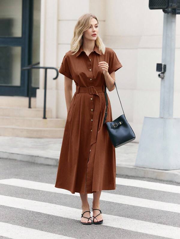 BizChic Elegant Black Short Sleeve Maxi Shirt Dress With Flared Hem And Comfort Fit Black Dress Women Black Midi Dress Short Sleeve Dress