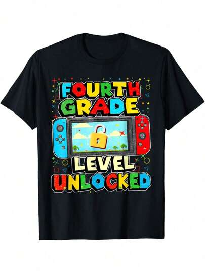 4th Grade Level Unlocked Funny Gamer Boys Back To School T-Shirt