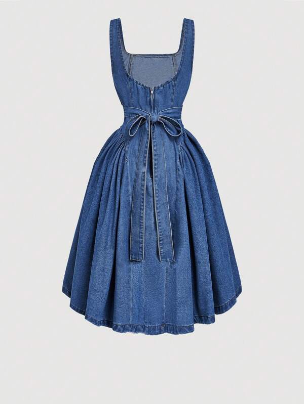SHEIN MOD Women Sleeveless Denim Casual Dress, Summer