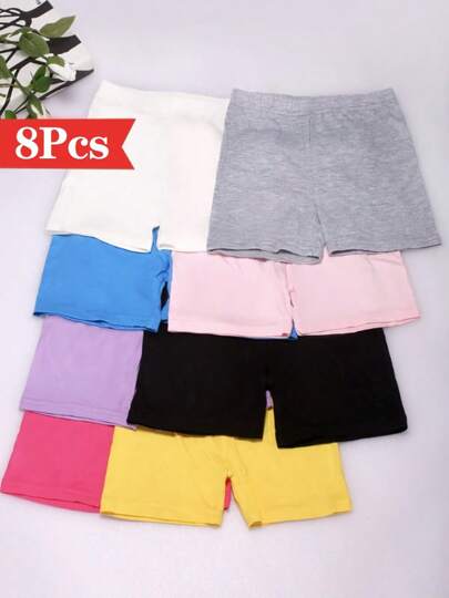 8pcs Girls Elastic Comfy Shorts, Youngsters Summer Thin Safety Pants & Leggings, Toddler Bike Cartwheel Shorts, Youngsters Biker Safety Shorts, Multi-Color, Skinny Fit, All-Season Wear, Dance Shorts, Youngsters Clothing | Playful Design | Stretchy Fabric