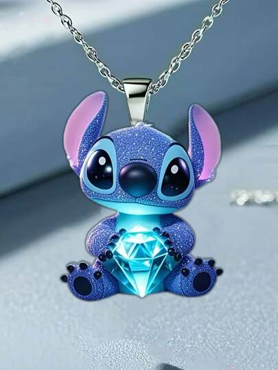 1 Set , Necklaces, Stitch [2D Flat], 2D Acrylic New Girl's Necklace, Cute Stitch DIY Pendant With Sparkling Stones, Fashionable Sweater Chain, The Ideal Gift For Birthday Parties,