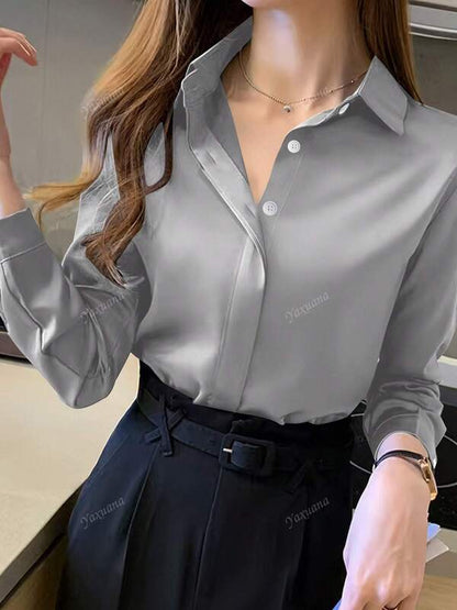 Women's Elegant Black Long Sleeve Blouse, Semi-Sheer Polyester Material With Button Details, Suitable For Spring/Summer/Autumn
