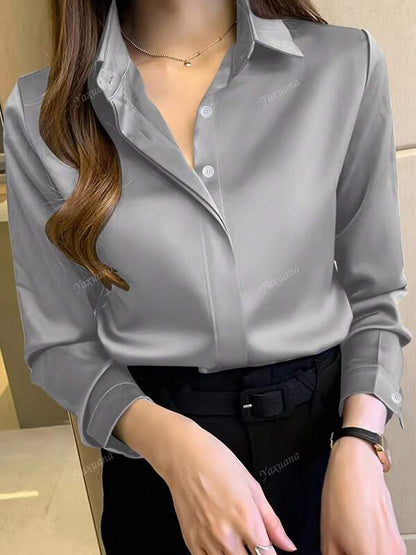 Women's Elegant Black Long Sleeve Blouse, Semi-Sheer Polyester Material With Button Details, Suitable For Spring/Summer/Autumn