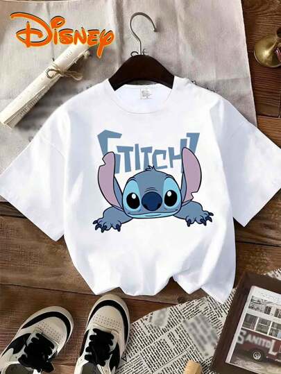 Disney Lying Down    Cartoon Pattern T-Shirt - Comfortable And Casual Short Sleeve Round Neck T-Shirt - Summer Fashion Carefully Designed Pattern