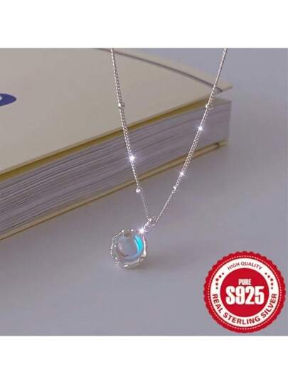 1PC Minimalist  Moonstone Pendant Necklace, Suitable For Hypoallergenic Jewelry As A Ladies Date Gift
