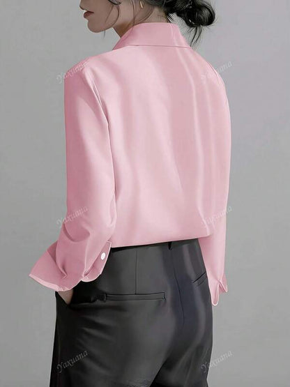 Women's Elegant Black Long Sleeve Blouse, Semi-Sheer Polyester Material With Button Details, Suitable For Spring/Summer/Autumn